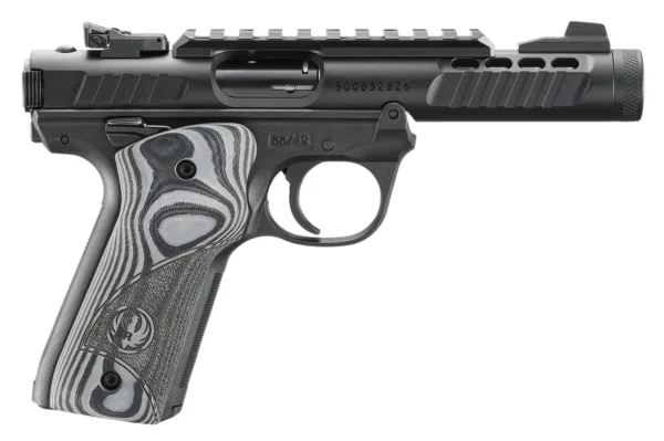 RUGER MRK IV 22/45 LITE 22LR 4.4" BARREL, BLACK ANODIZED, OVERSIZD HOGUE GRIP PLATES 2-10RD MAGS