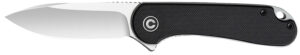 Civivi Knives C907A Elementum 2.96" Folding Plain Satin D2 Steel Blade, 4.03" Black Textured G10 Handle
