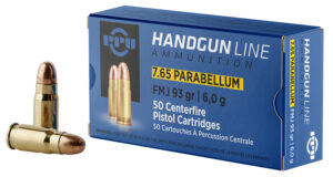 PPU PPH765P Handgun 7.65x21mmParabellum 93gr Full Metal Jacket 50 Per Box/20 Case