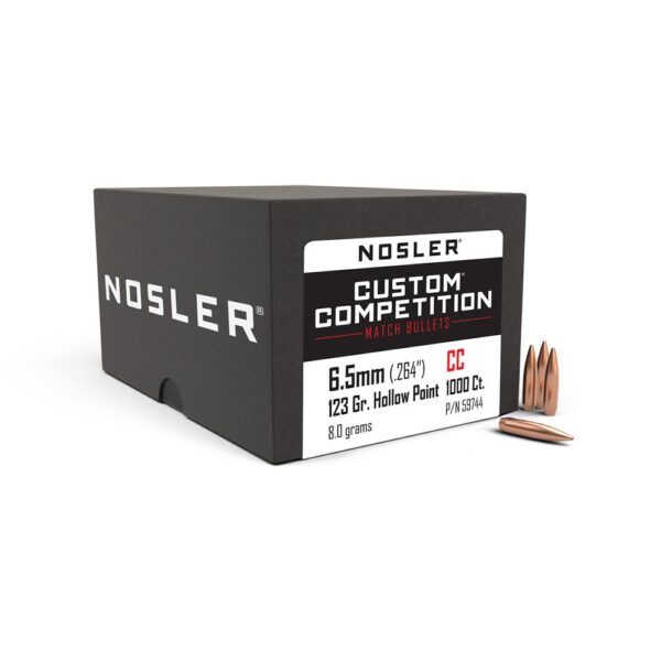 Nosler 6.5mm 123-Grain Custom Competition Hollow Point Boat Tail Bullets, 1000-Count