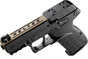 Kel-Tec P17BBLKORTANS P17 Sports South Exclusive 22 LR 16+1 3.80" Black Steel Barrel, Tan Optic Ready/Serrated Slide, Black Polymer Frame w/Picatinny Rail, Textured Grip