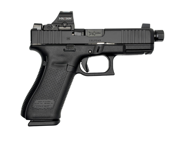 GLOCK 45V SHARK PUPPY BLACK 9MM THREADED BARREL 17RD SAVIOR BAG HOLOSUN 407C OPTIC NO SUPPRESSOR PV4550203SPFDE-NS