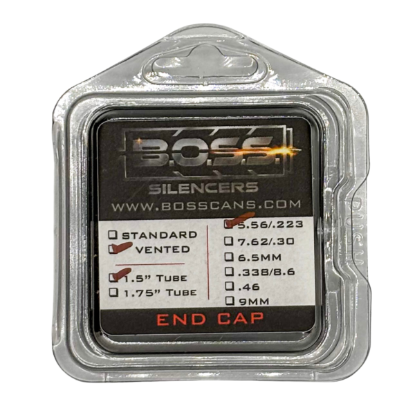 BOSS 5.56MM END CAP FOR 1.5IN BOSS SILENCER MODELS ONLY STAINLESS END CAP VENTED BLACK EC-150-556-SS-VE-BLK