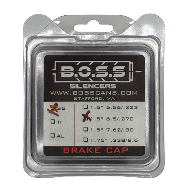 BOSS 6.5/.270 END CAP FOR 1.5IN BOSS SILENCER MODELS ONLY STAINLESS END CAP BRAKE BLACK EC-150-65-SS-BR-BLK