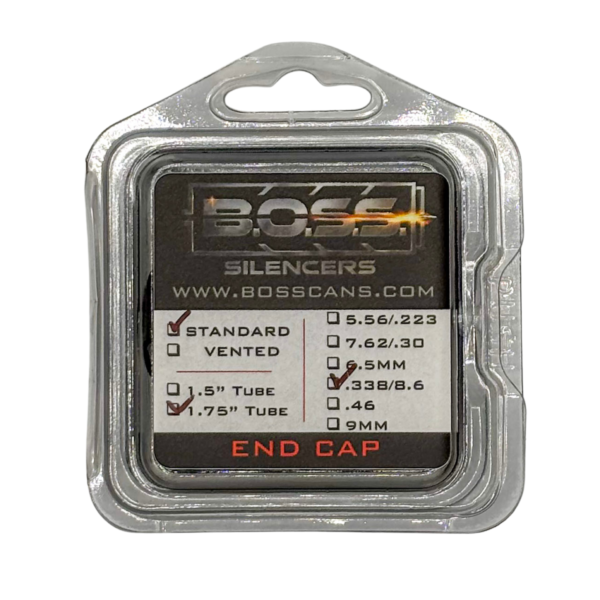 BOSS .338 CAL END CAP FOR 1.75IN BOSS SILENCER MODELS ONLY STAINLESS END CAP STANDARD BLACK EC-175-338-SS-SE-BLK