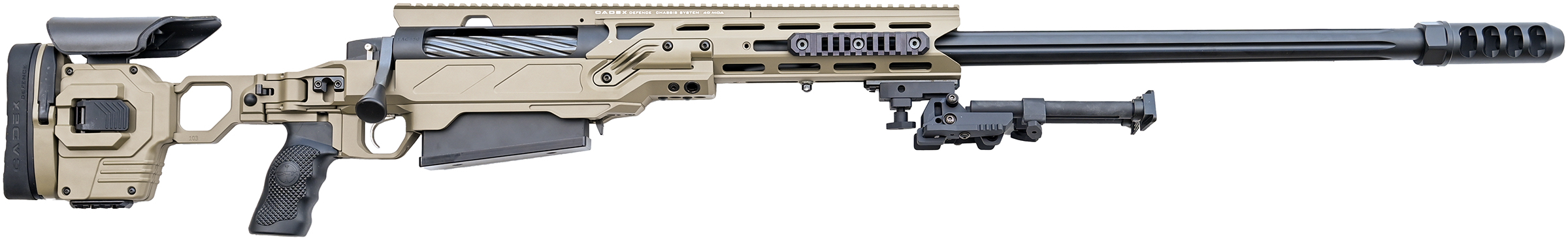 MCM TAC-50C McMillan .50 BMG Rifle, Cadex Dual Strike Chassis, Tan, 29in
