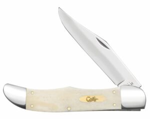 Case 11024 Hunter 4.10" Folding Clip Point Plain Mirror Polished Tru-Sharp SS Blade, Smooth Natural Bone Handle