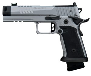 Sig Sauer 211F9GTOSILVER P211 Quicksilver Full Size 9mm Luger 23+1 4.40" Stainless Bull w/MACH3D Compensator Barrel, Silver Cerakote Stainless Steel Integrated Compensator/Optic Ready/Serrated Slide &