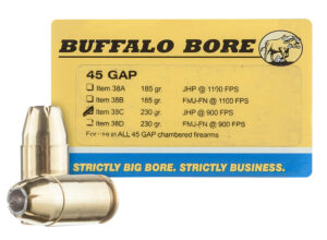Buffalo Bore Ammunition 38C20 Personal Defense Strictly Business 45GAP 230gr Jacket Hollow Point 20 Per Box/12 Case