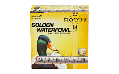 Fiocchi Golden Waterfowl Steel 12 Gauge #4 Shot, 3-Inch Shells, 25-Round Box