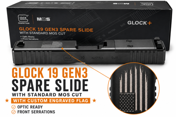 Glock G19 Slide Only, Silver Distressed Flag (Gen3, MOS, FS)