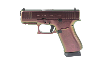 Glock 43X 9mm Pistol, Fixed Sights, Custom Gun Candy Razorback Cerakote