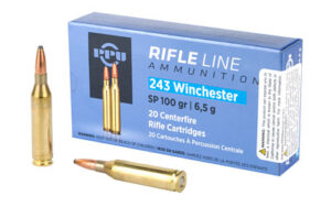 PPU .243 Winchester 100gr Soft Point Rifle Ammo, 20-Round Box