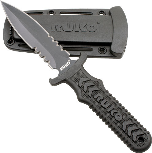 RUKO FIXED BLADE BOOT KNIFE 4" - SPEAR SERRATED CLAMSHELL