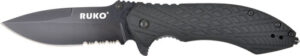 RUKO FOLDER SERRATED 3.25" - BLACK HANDLE CLAMSHELL
