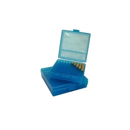 MTM 100 Round Flip-Top Ammo Box, .41 .44 .45 Long Colt, Clear Blue