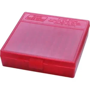 MTM 100-Round Flip-Top Pistol Ammo Box, 9mm/380 ACP, Clear Red