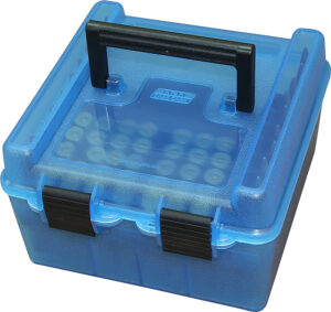MTM Case-Gard R-100 Deluxe Magnum Rifle Ammo Box for WSM and Ultra Mag, Clear Blue