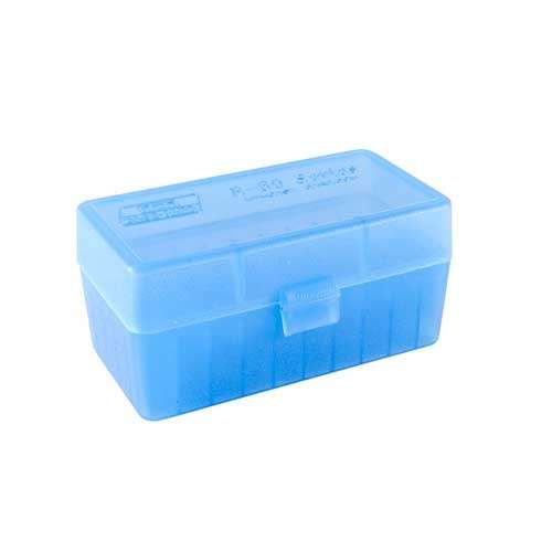 MTM Case-Gard RS-S-50 Rifle Ammo Box for .22-250, 6mm PPC and 7mm BR, Clear Blue