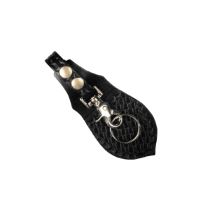 Boston Leather Deluxe Key Holder with Protective Flap, Black Basketweave, Silver Hardware