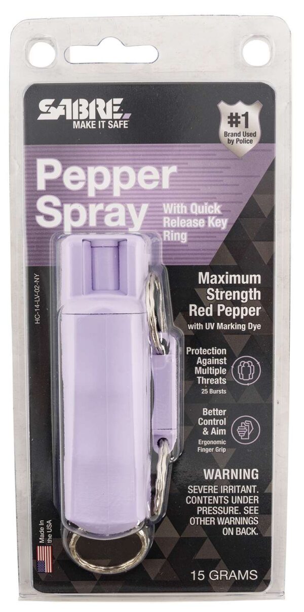 SABRE PEPPER GEL LAVENDER HARD CASE IN SMALL CLAM NY COMPLIANT