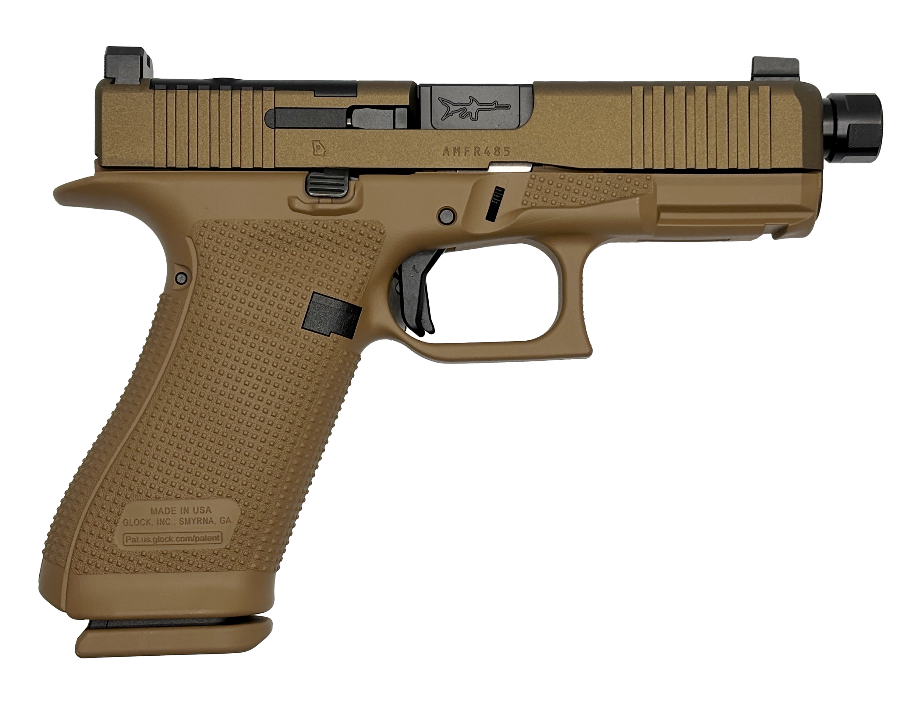 GLOCK 45 GEN6 9MM TWO TONE FDE/BLACK THREADED BARREL SUPPRESSOR HEIGHT SIGHTS 17RD U645502032TF-BTB CAMFOUR EXCLUSIVE - Shark Coast Tactical