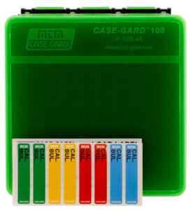 MTM Case-Gard P-100 Ammo Box for .40 S&W, 10mm and .45 ACP, Clear Green/Black