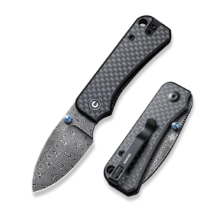CIVIVI Baby Banter Thumb Stud Knife, Damascus Blade, Carbon Fiber Handle