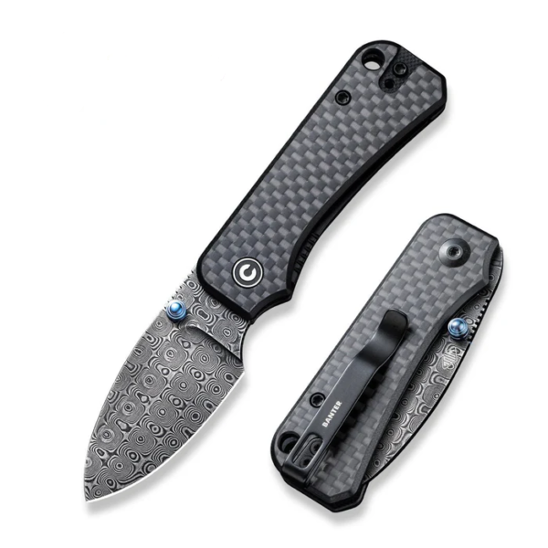 CIVIVI Baby Banter Thumb Stud Knife, Damascus Blade, Carbon Fiber Handle