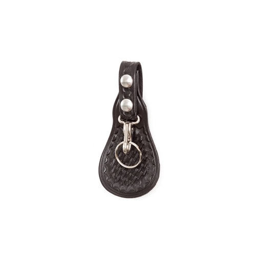 Gould & Goodrich Black Weave Leather Key Strap with Flap, Nickel Snap