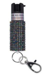 Sabre Pepper Spray with Jeweled Design and Snap-Clip Keychain, Black