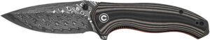 CIVIVI Vyrent Flipper Knife, 3.48-Inch Damascus Blade, Black, Tan and Orange G10