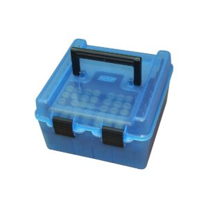 MTM Case-Gard R-100 Deluxe Rifle Ammo Box for .22-250 to .308 Win, Clear Blue