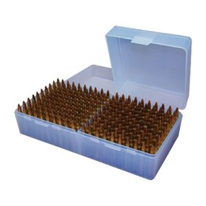 MTM Case-Gard Flip-Top Rifle Ammo Box, 200 Round, 223 Rem and 6x47, Clear Blue