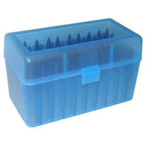 MTM 50 Round Flip-Top Ammo Box, .300 WSM 45-70 7mm Rem SAUM, Clear Blue