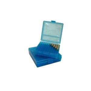 MTM Case-Gard 100-Round Flip-Top Pistol Ammo Box, 10mm/.45 ACP, Clear Blue