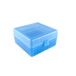 MTM Case-Gard Flip-Top Rifle Ammo Box, 100 Round, 22 BR to 308 Win, Clear Blue