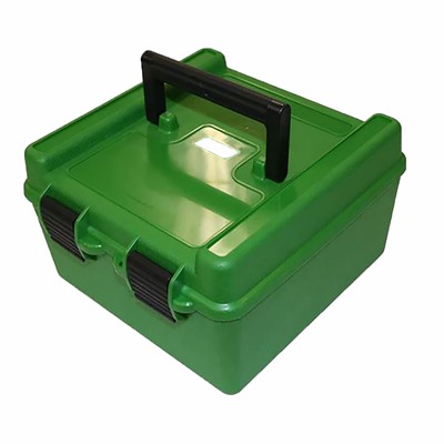 MTM Case-Gard Deluxe R-100-MAG 100-Round Handle Rifle Ammo Box, 223 WSSM to 7mm Rem Mag, Green