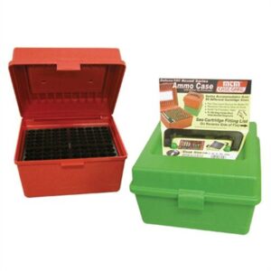 MTM Case-Gard Deluxe R-100 100-Round Handle Rifle Ammo Box, 20 Nosler to 9x57 Norma, Green